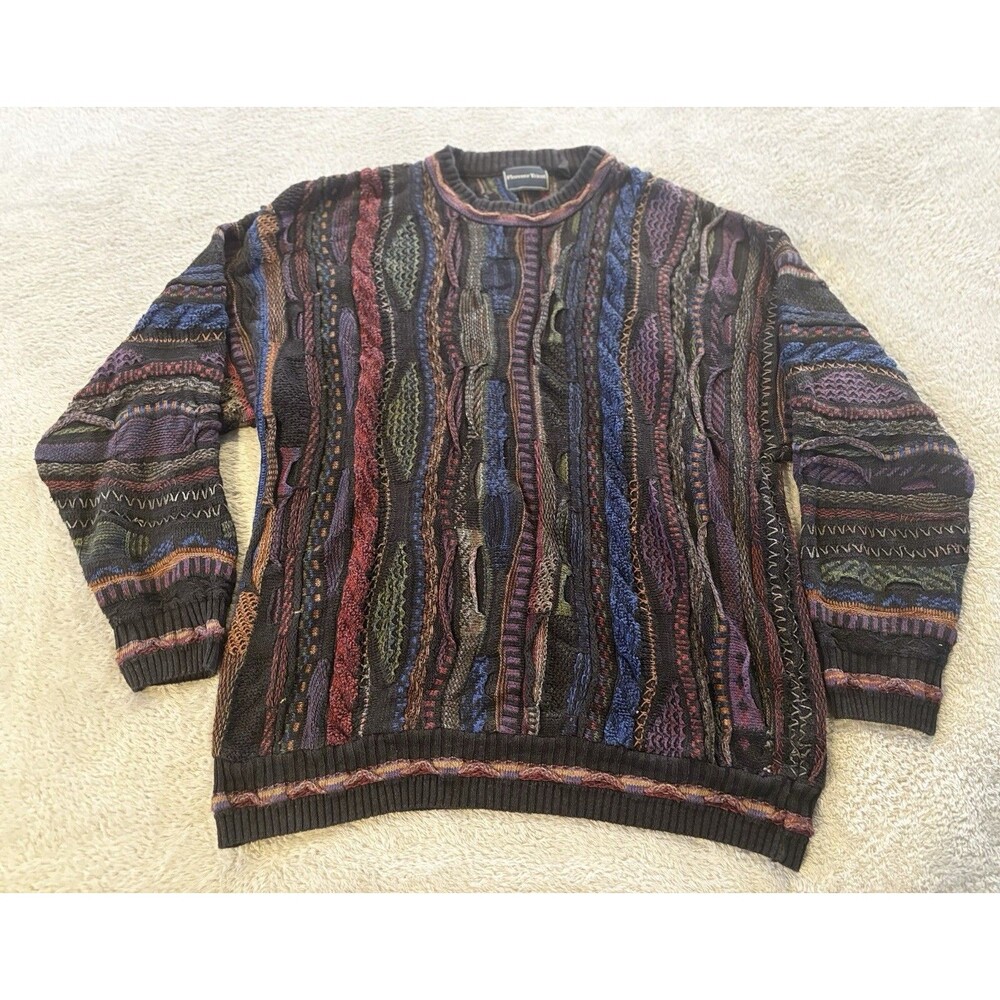 VTG 90s Florence Tricot Coogi Style 3D Knit Crewneck Sweater Mens L Vintage